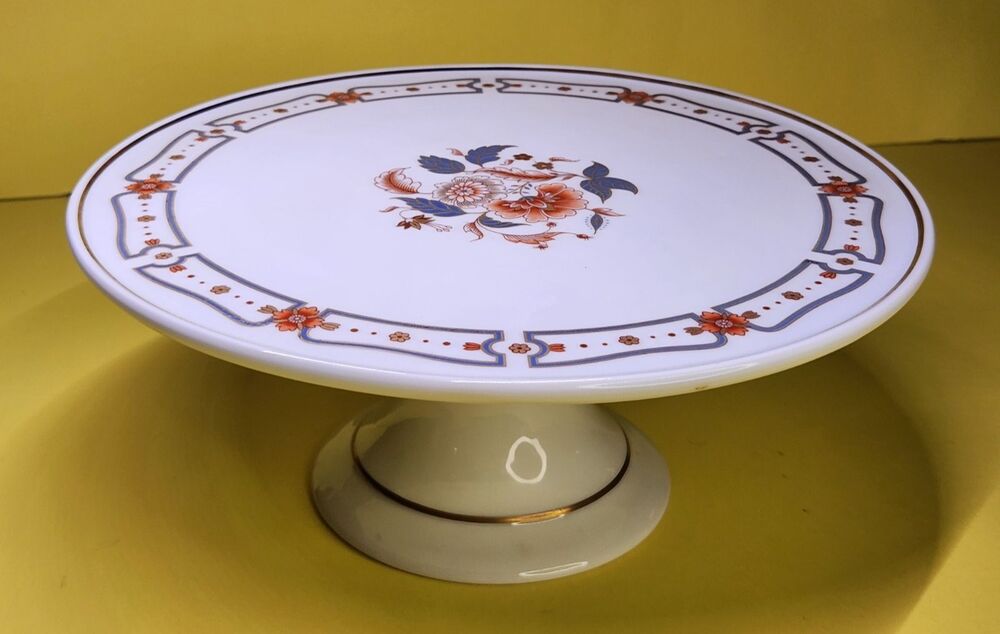 Richard Ginori Italy Porcelain Pedestal Cake Stand Taormina Tazza Gold Floral